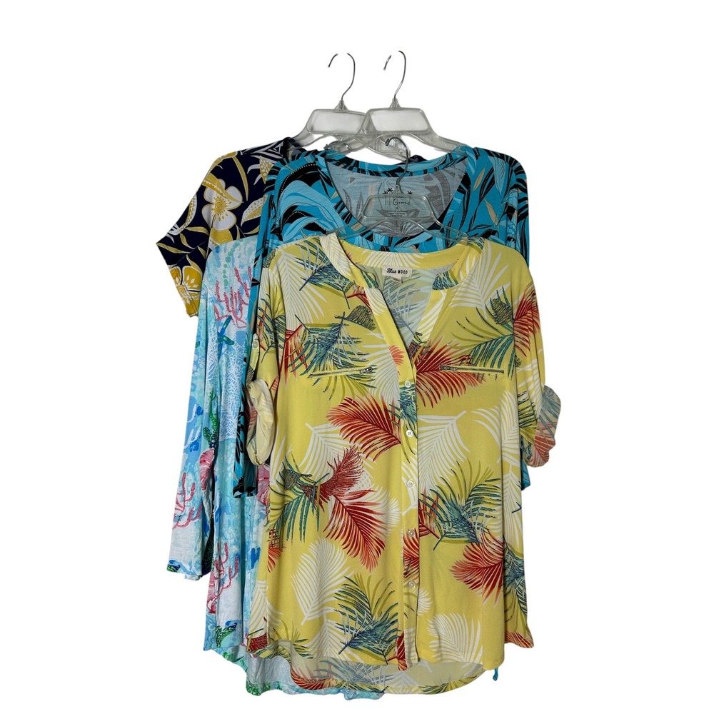 Bundle 4 Versatile Wear Tropical Beach Vacation Cruise Stretch Colorful Tops  XL